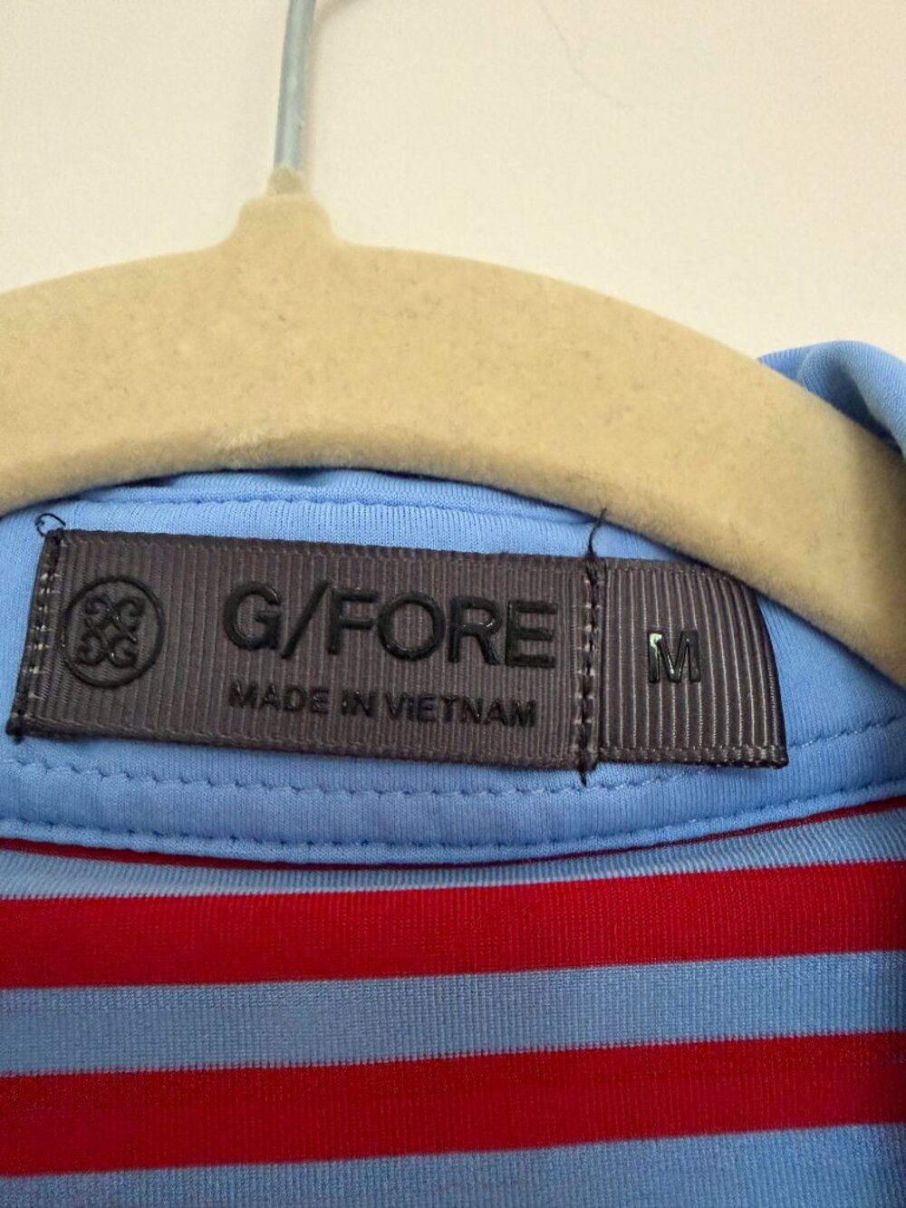 G/FORE Wide Feeder Stripe Golf Polo Shirt Athleisure Preppy Red Blue - Medium - Picture 5 of 5